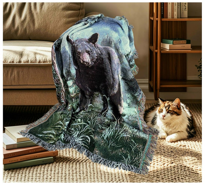 EZ.enjoy Bear Lodge Woven Tapestry Throw Blanket with Fringe Wall Hanging Art Handicrafts Jacquard Multipurpose Soft Travel Mat Outdoor with Fringe Tassels 50 X 60 Inches - Image 4